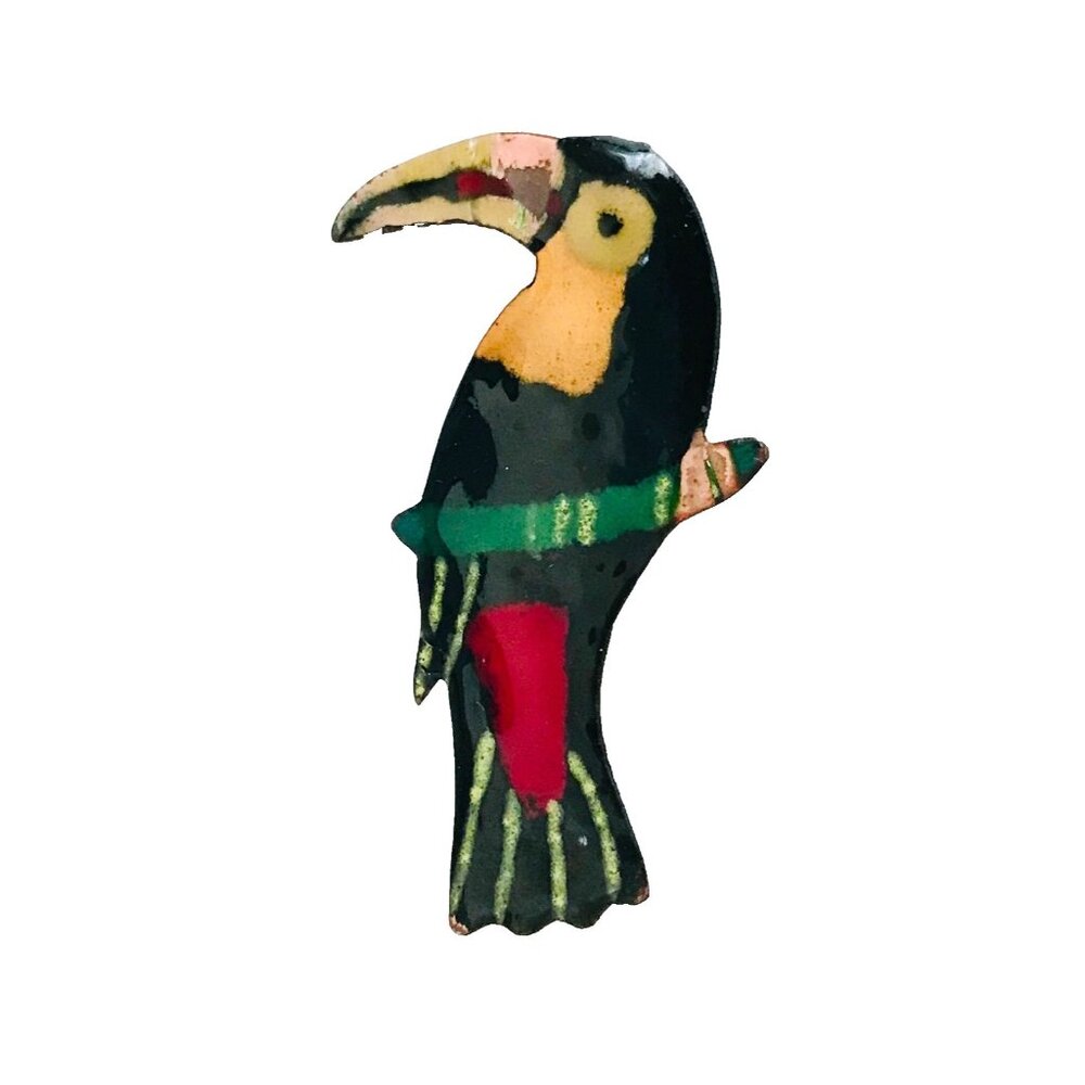Vintage Enamel on Copper Toucan Brooch Or Pendant Bird Pin Colorful Handmade